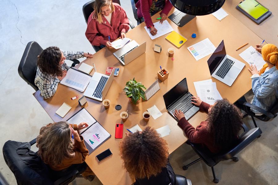 Office meeting around conference table